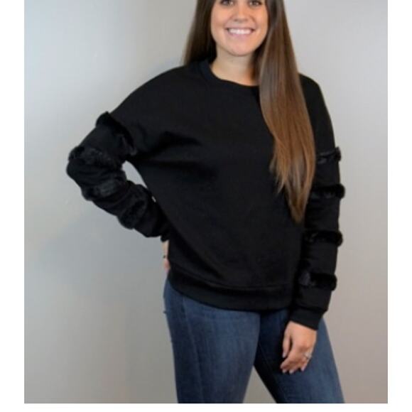 New See and Be Seen Small S Black Faux Fur Striped Detail Crew Neck Sweatshirt - Picture 11 of 11